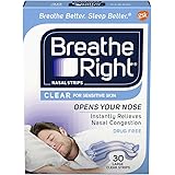 Breathe Right Nasal Strips to Stop Snoring, Drug-Free, Large, Clear for Sensitive Skin, 30 count ( Pack of 2)
