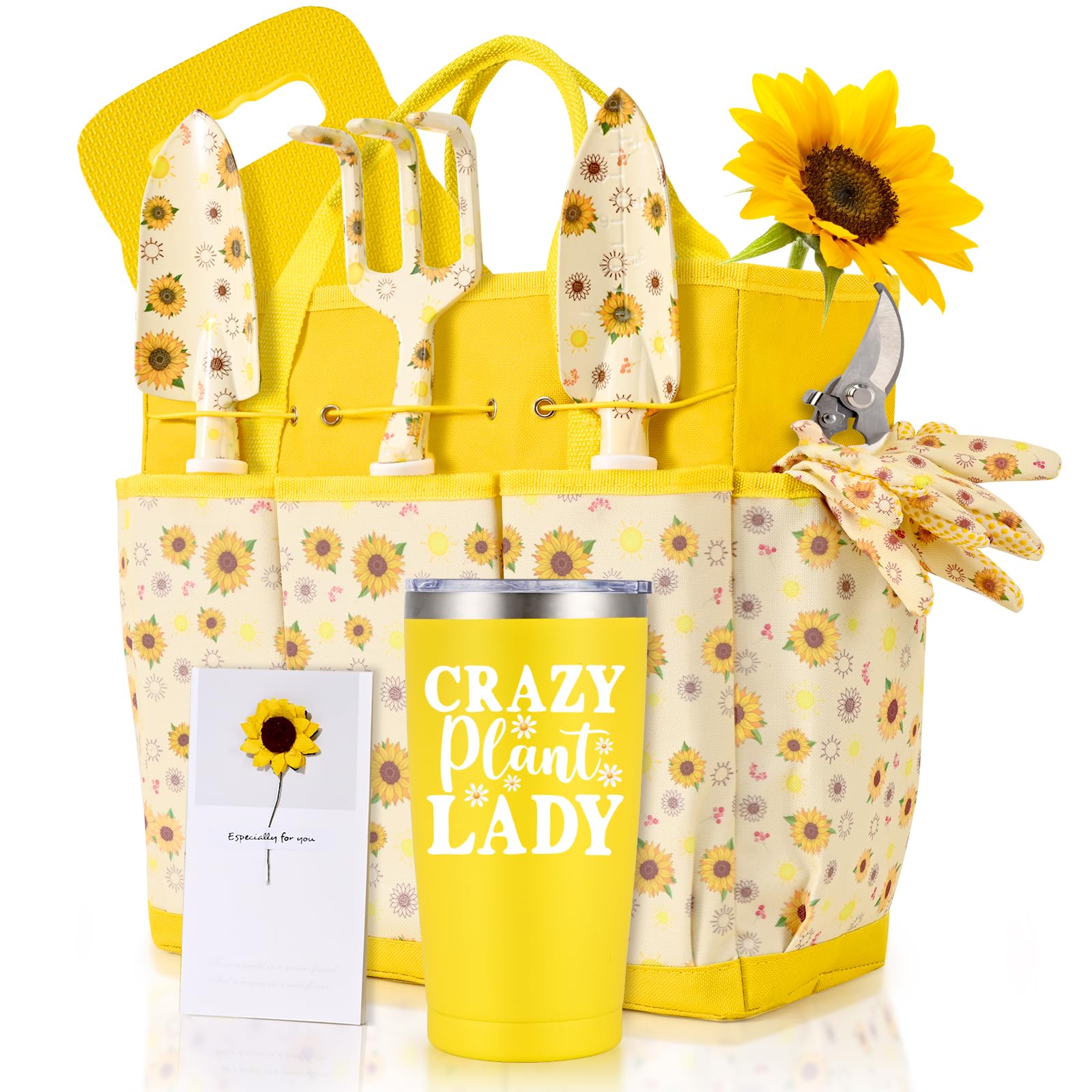 Photo 1 of Gardening Gifts for Women, Gardening Tools for Women, 9 PCS Sunflower Garden Tools Set Kit with Garden Tool Bag, for Gardener Mom Grandma Aunt, Yellow