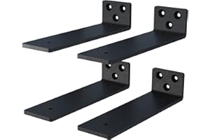 NEODROP 4-Pack 6 Inch Floating Shelf Brackets, Heavy Duty Hidden Shelves Bracket for Small Shelf, Kitchen Shelf, Nursery Shelf, Black Powder Coated Steel