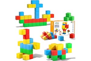 Feoxialy Magnetic Blocks,1.42 inch 32pcs Large Magnetic Building Block for Toddlers 3 4 5 6 7 8 Year Old Boys Girls Color Magnet Cubes Learning Toys for Kids 1-3 Sensory Toys Age 4-8 Gift