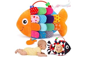 Baby Tummy Time Mirror Toys 0-6 Months Fish Toy for Newborn 3 4 5 6 Month Black and White High Contrast Sensory Infant Toys w