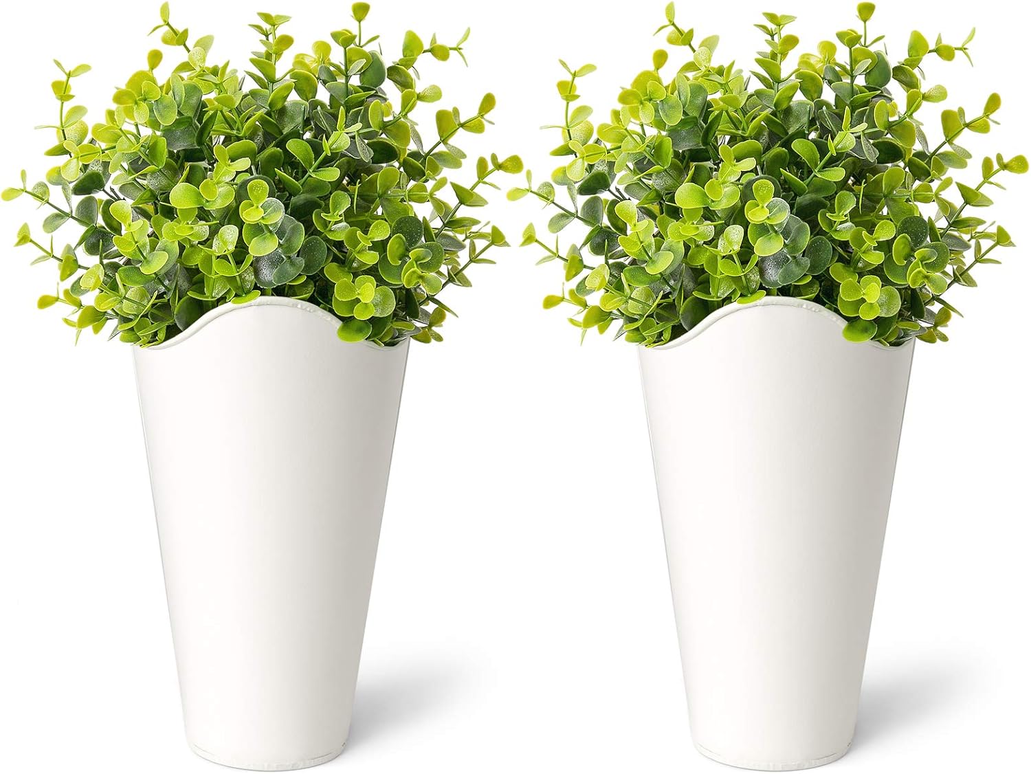 Dahey 2 Pack Galvanized Metal Wall Planter with Artificial Eucalyptus Farmhouse Style Hanging Wall Vase Planters Flowers Holder for Country Rustic Home Wall Decor,White