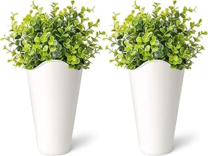 Dahey 2 Pack Galvanized Metal Wall Planter with Artificial Eucalyptus Farmhouse Style Hanging Wall Vase Planters Flowers Holder for Country Rustic Home Wall Decor,White