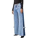 Astylish Women's Cotton High-Waisted Wide-Leg Jeans with Tie-Side Detail Fashion Fall Western Casual Pants