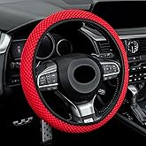 Alpmosn Elastic Stretch Steering Wheel Cover, Universal Interior Accessories Steering Wheel Cover for Women & Men, Breathable Microfiber Ice Silk, Anti-Slip, Odorless, Easy Carry(Red)