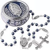 HanlinCC 6mm Glass Pearl Beads Catholic Our Lady of Guadalupe Rosary Necklace for Women and Men with Virgin Mary Center Piece and Crucifix with Metal Gift Box