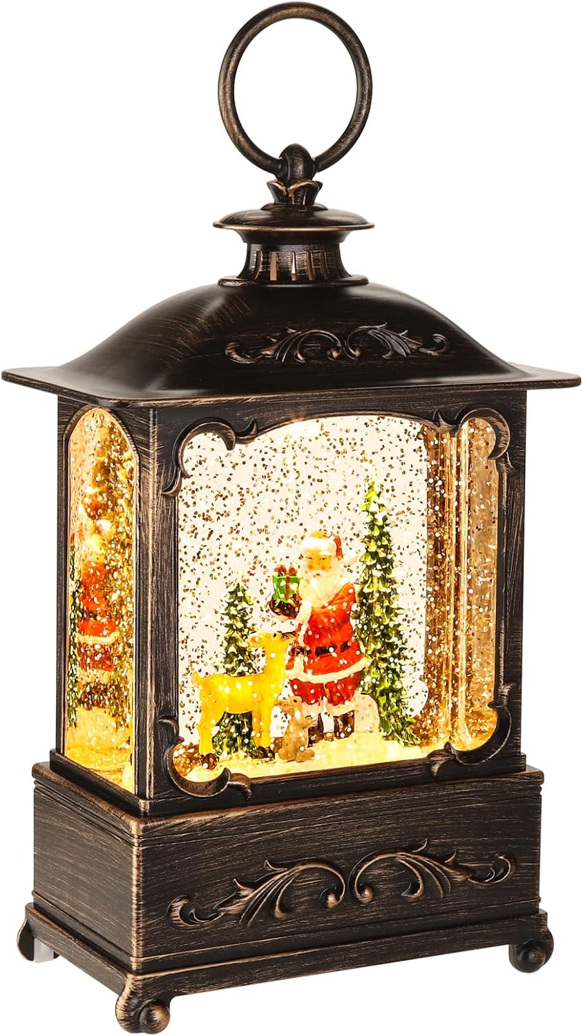Snow Globes - KAMPGO Christmas Lantern,Christmas Decorations,Christmas Gifts,Snow Globe Christmas Table Decoration,Lit Snow Globe Crystal,8 Music Carols and Blessings,LED Glittering Music Playing with 6H Time