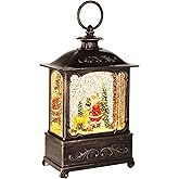 Christmas Snow Globe Lantern Christmas Decorations Water Glittering Lanterns with Music & Timer, USB Lined/Battery Operated Lighted Lantern for Christmas Festival Decoration Gifts (Skiing Snowman)