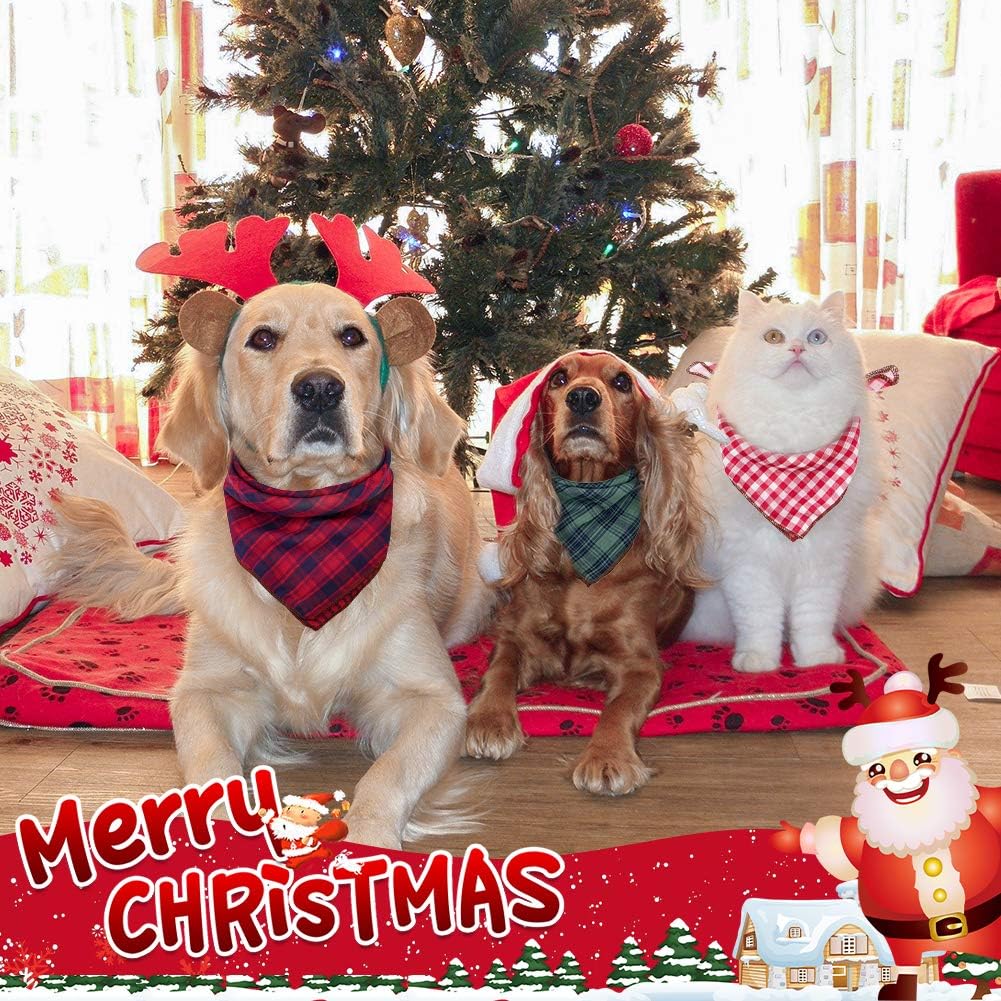 Dog Bandanas - 6PCS Birthday Christmas Gift Washable Black Blue Red Dog Bandana Square Plaid Printing Dog Bib Double Reversible Kerchief Scarf Adjustable Accessories for Small to Large Dog Puppy Cat : Kitchen & Dining