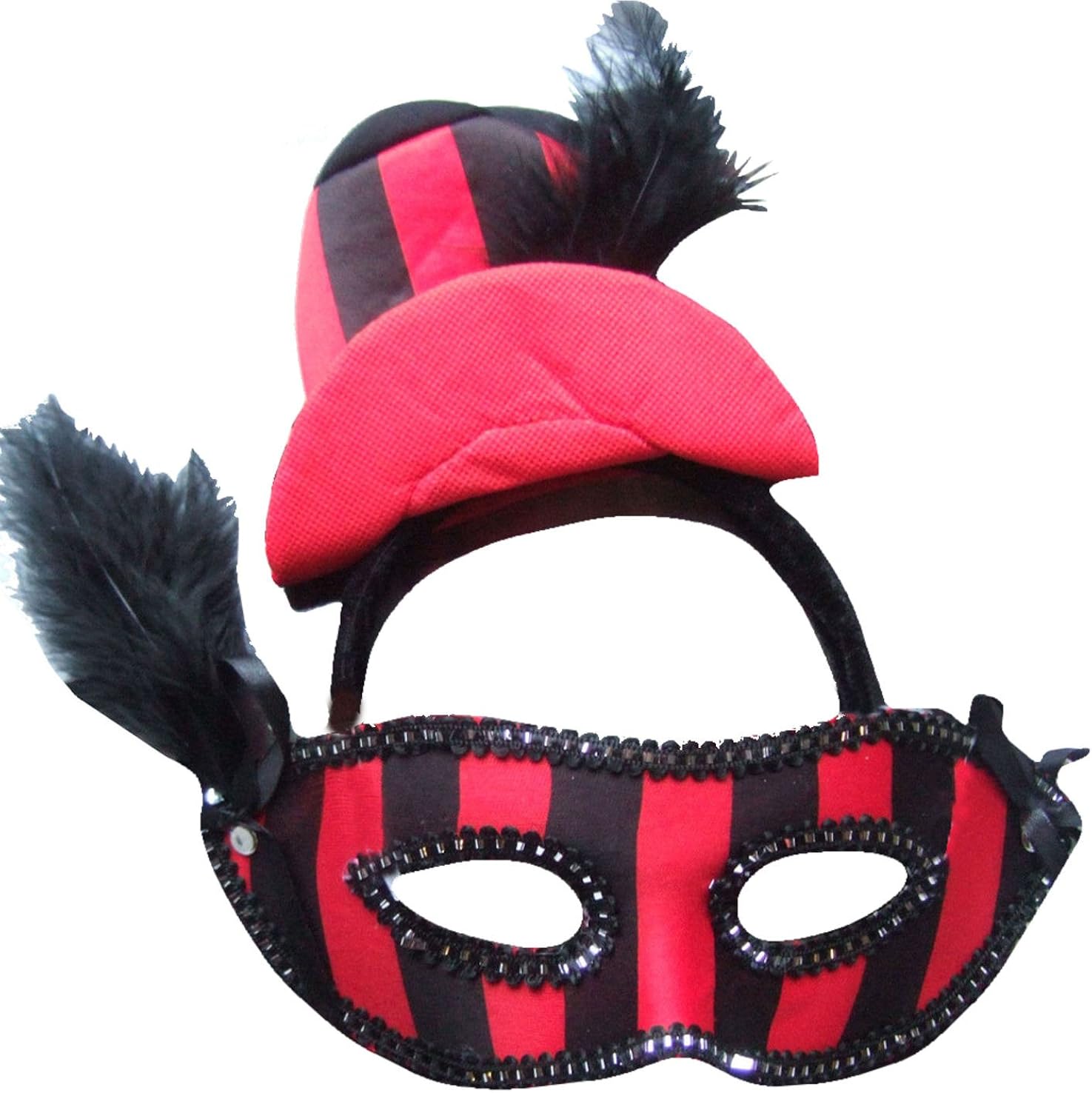 Red/Black Masquerade Fancy Dress Mad Hatter Harlequin Eye Mask and Mini