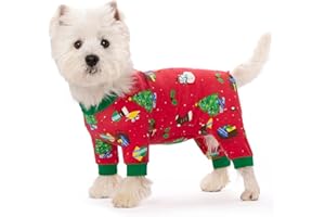 AITOLI Dog Surgery Recovery Suit for Female Male Dogs, Christmas Dog Onesie Pajamas with Long Sleeve, Xmas Cat Abdominal Wound Bandages Surgical Suit for Shedding Skin Disease
