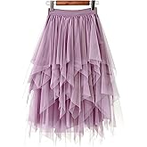LBKKC Tulle Skirts for Women, Puffy Skirt Asymmetrical Midi Length Ruffled Tutu Layered Mesh Fairy Skirt