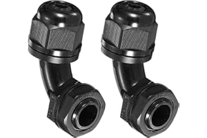 MECCANIXITY 2Pcs M16 Cable Gland, 90 Degree Elbow Nylon Joint IP68 Waterproof Spiral Adjustable Cord Connector with Gaskets f