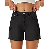 AUWUKA Womens Cargo Jean Shorts High Waisted Microelastic Straight Leg Long Denim Mom Shorts