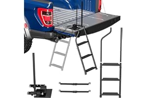 CROSSHIP Foldable Pickup Truck Tailgate Ladder -Truck Bed Step for Pickup with Non-Slip Wide Pedal, Stainless Steel Self-Drilling Screws, Sturdy Rubber Feet, Universal for F150, RAM 1500, F250, Tacoma