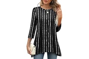 OFEEFAN Tunic Tops for Women Loose Fit Dressy 3/4 Length Sleeve Womens Tops with Asymmetrical Hem S-4XL
