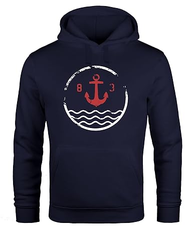 Neverless Hoodie Herren Anker Vintage Kapuzen-Pullover Männer
