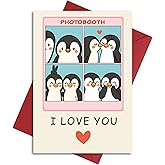 Cheerin Romantic Love Card with Envelopes - Sweetest Day Cards for Him and Her - Anniversary Card for Husband, Wife, Fiance, Boyfriend, Girlfriend - Penguin Birthday Card Gift 5x7 Inch