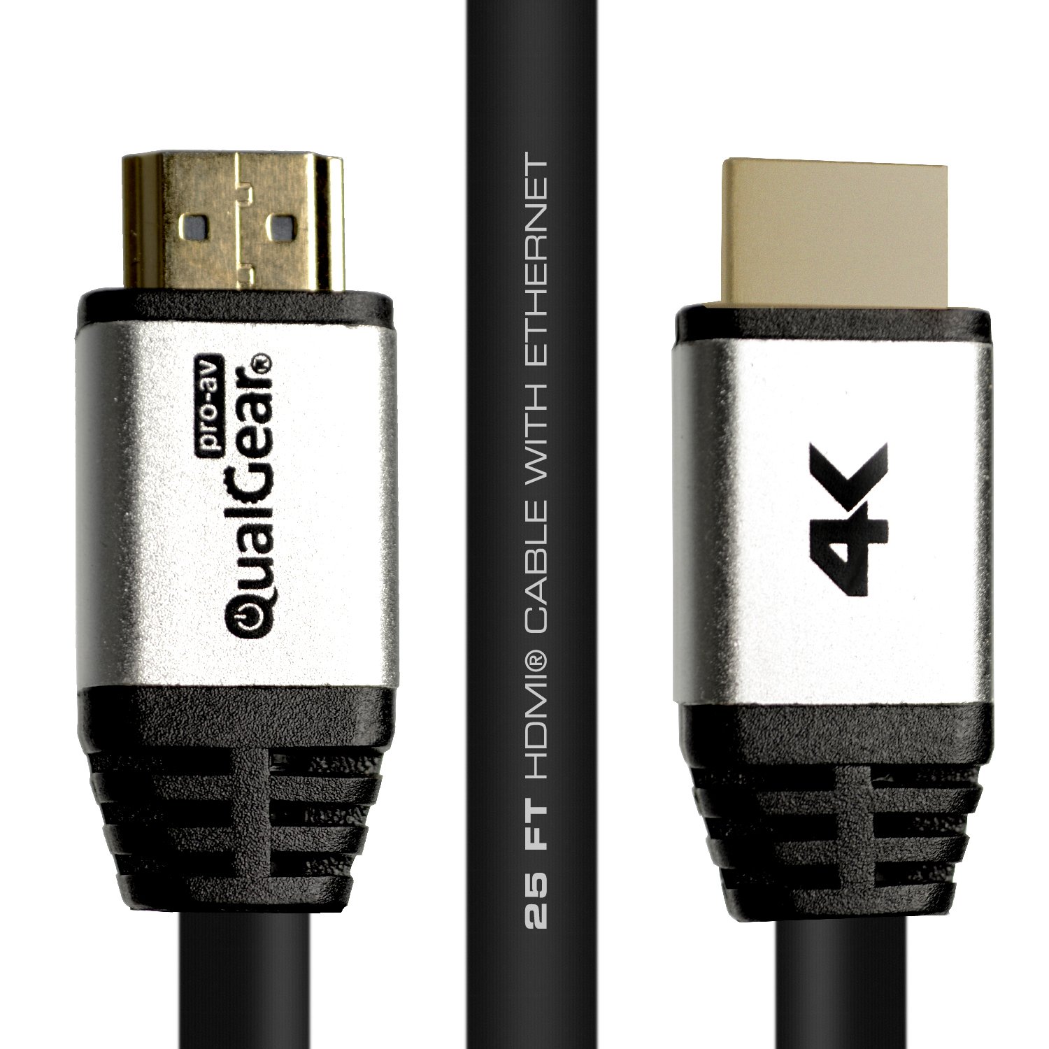QualGear High Speed Long HDMI 2.0 Cable with Ethernet (25 Feet) - 100% OFC Copper, 26 Awg, 24K Gold Plated Contacts, CL3 Rated, Triple-Shielded. Supports 4K UHD, 3D, 18 Gbps, ARC (QG-CBL-HD20-25FT) — image 1