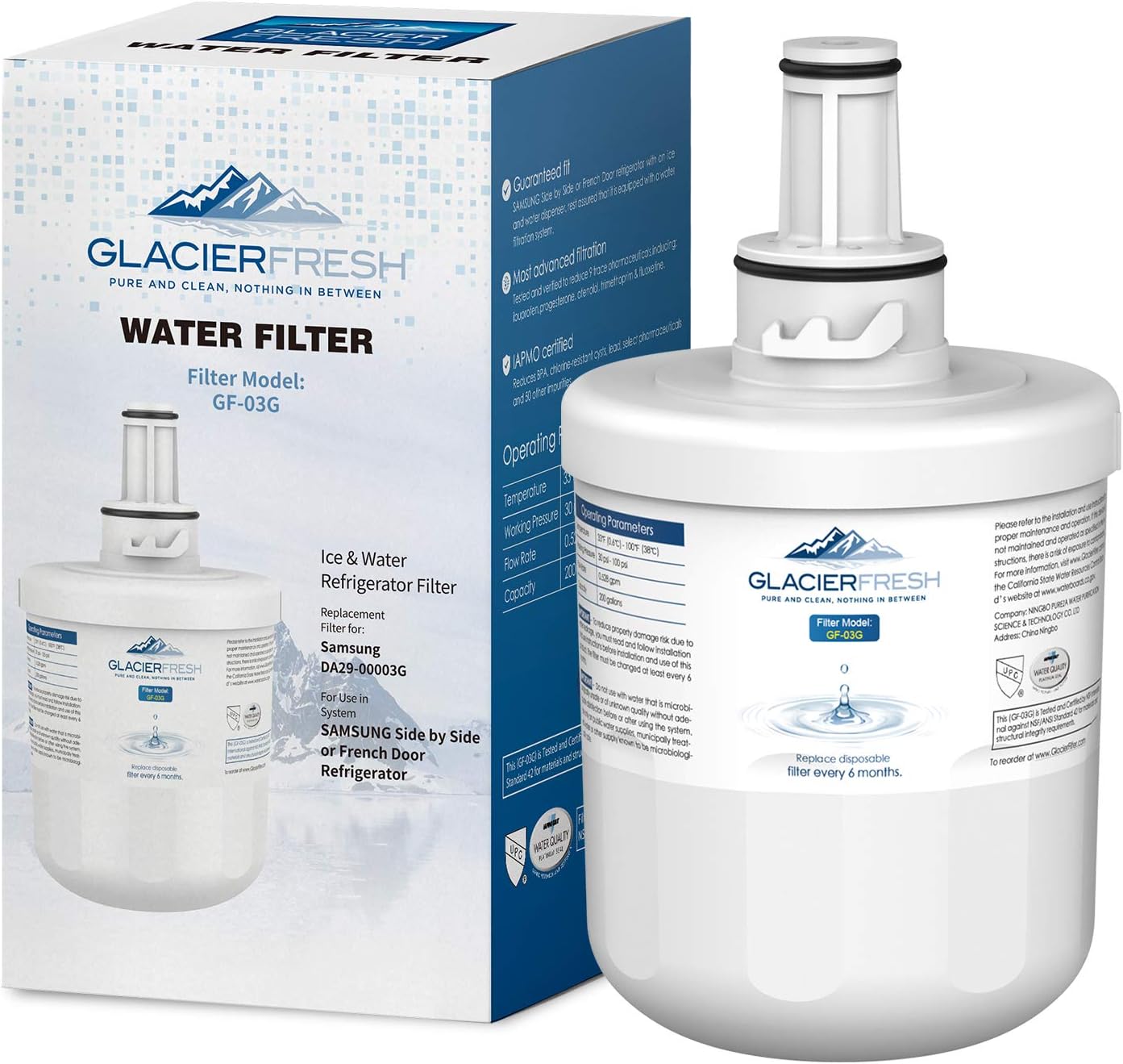 GLACIER FRESH DA2900003G Water Filter Replacement for Samsung