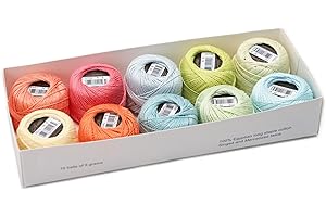 AMOHilos Size 8 Double Mercerized Egyptian Long Staple Cotton Pearl Thread Ball 5 Grams Rainbow Color Embroidery Thread 10 Colors per Box for Crochet Hardanger Cross Stitch Hand Embroidery (Set U)