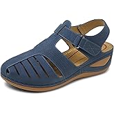 SHIBEVER Women's Wedge Sandals Dressy Closed Toe Summer Platform Wedge Royal Blue Size 10.5