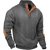 LINENNMAIN Mens Sweater Knitted Quarter Button Long Sleeve Casual Sweatshirts Quilted Stand Collar Pullover Cable Sweaters