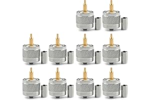 Spare Connector UHF Male PL259 Plug Crimp for RG58 RG142 LMR195 RG400 Cable, Pack of 10