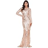 ZRSGXG Women Evening Dress Sequin Long Sleeve Mermaid Crew Neck Cocktail Dress
