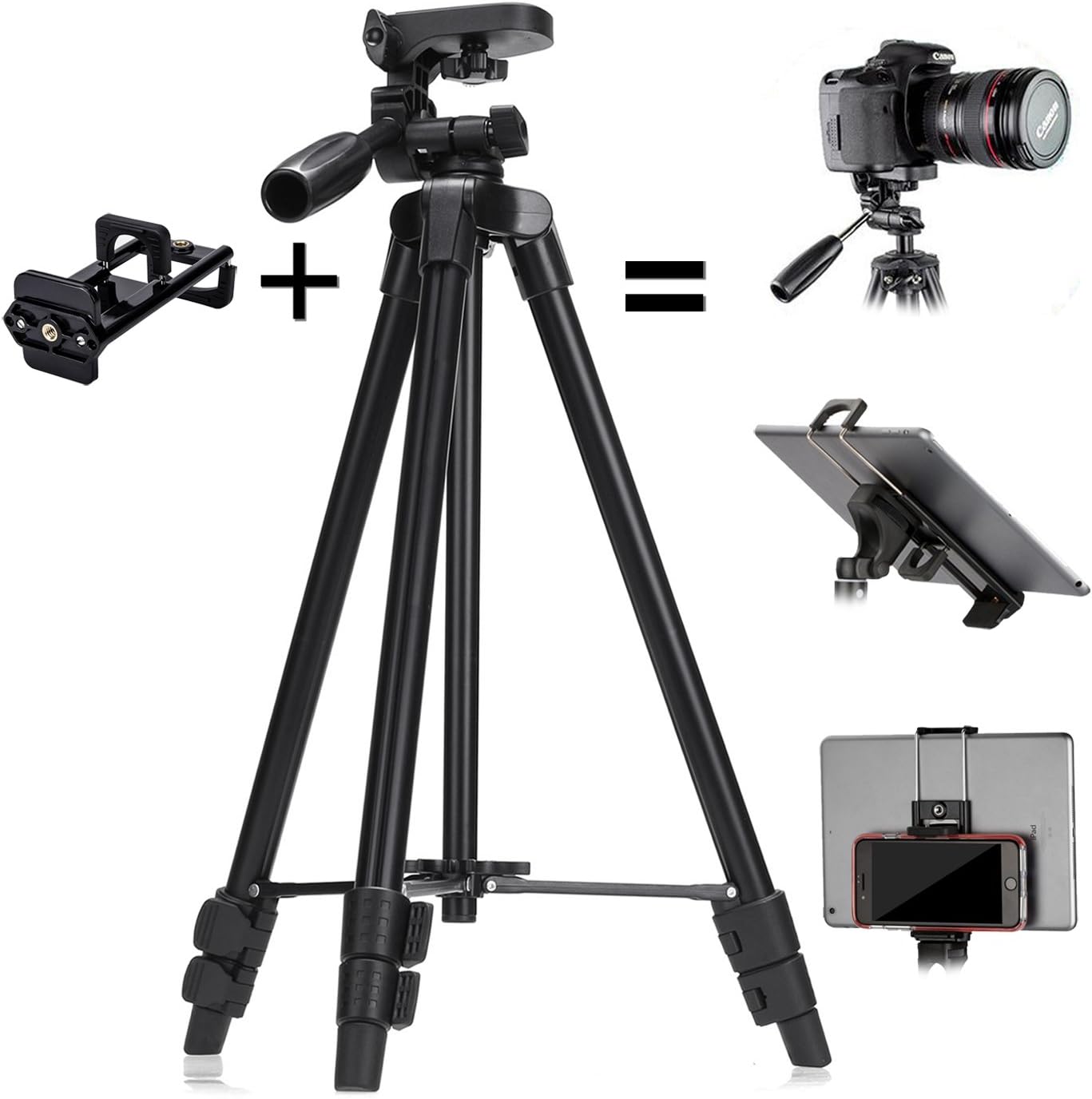 Tablet Tripod Stand, ZenCT 47 Inch Camera Stand with 3 Sections Aluminum Legs for Smartphones & Tablets 4”-10.5”