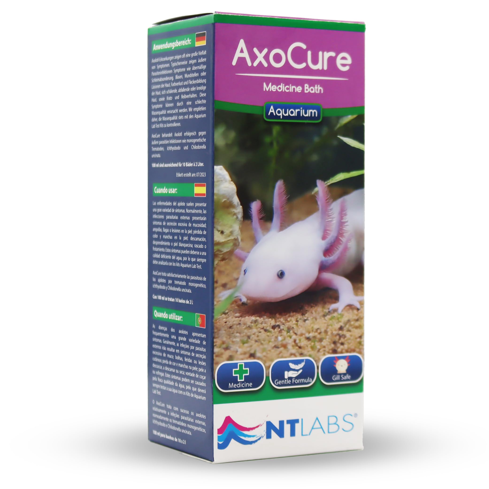 NT Labs AxoCure Treats Axolotls For External Parasitic Infections Including Mongenetic Trematodes, Ichthobodo & Chilodonella Uncinate, Specialised Treatment For Axolotls (100ml - Treats 10 x 2L Baths)