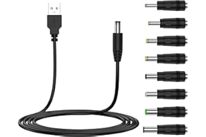 USB to DC 5V Power Cord, Universal DC Plug Jack Charging Cable with 8 Adapters for Moon Lamp, Massage Wand, Router, LED Light