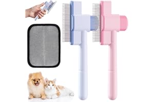XOERMIOY 2 Pcs Self-Cleaning Flea Comb for Cats Dogs with Pet Hair Removal Glove – Dual Tooth and Gentle Cat Comb for Long/Short Hair – Ergonomic Zen Brush Cat Grooming/Nit Supplies