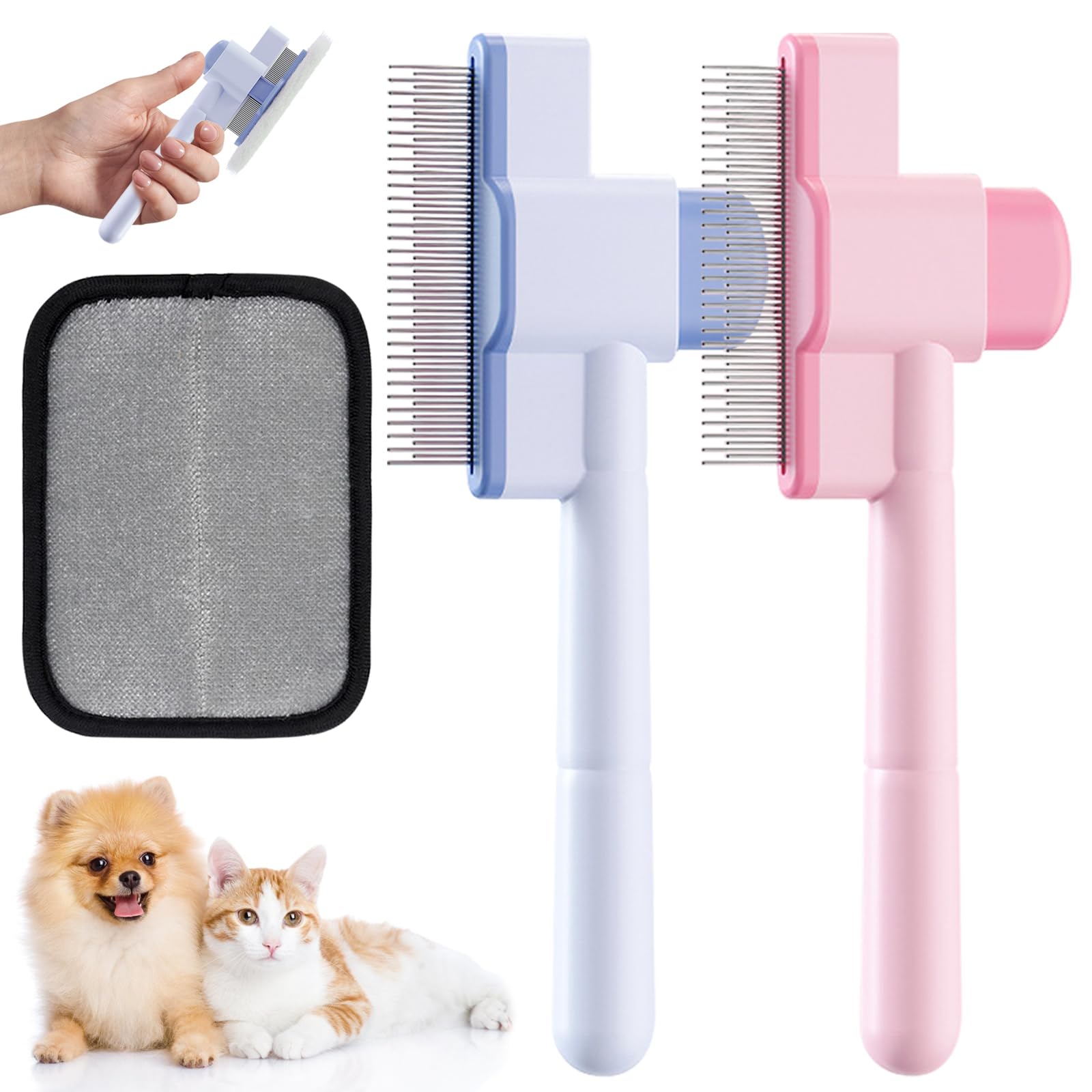 Photo 1 of 2 Pcs Self-Cleaning Flea Comb for Cats Dogs with Pet Hair Removal Glove – Dual Tooth and Gentle Cat Comb for Long/Short Hair – Ergonomic Zen Brush Cat Grooming/Nit Supplies