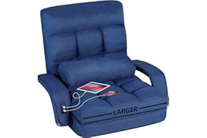 STHOUYN Comfy Bedroom Chair with 2 USB Charging Ports, 5-Position Floor Couch Gaming Chairs for Adults, Lounge Chair Indoor Folding Lazy Sofa Meditation Arm Dorm Chair Living Room (Navy Blue)