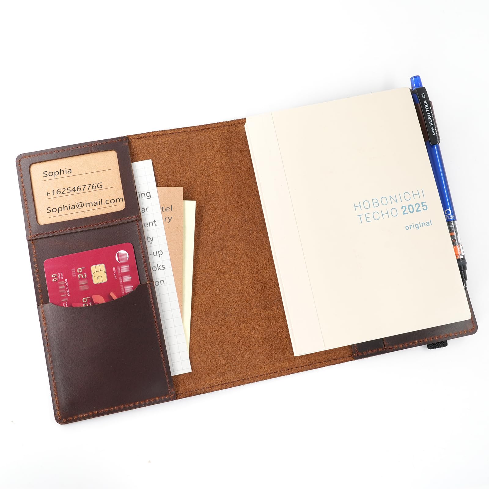 Photo 1 of Krozur Hobonichi Techo Original Planner Cover A6, Genuine Leather, Leather Cover for Hobinichi Techo Original Planner A6, with a Build-In Pen Loop, Chestnut