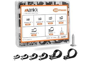 mankk 222PCS Cable Clips Wire Clips Assortment Kit Nylon Plastic R-Type Cable Clamps 6 Sizes (3/16'' 1/4'' 3/8'' 1/2'' 3/4'' 