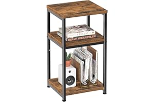 Simple Trending 3 Tier End Table, Side Table Sofa Couch Table for Living Room, Night Stand Storage Shelf, Rustic Brown