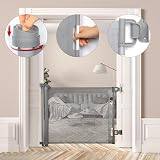 PetHot Retractable Stair Gate 55in Wide 33in Tall One-Handed Operation Gray view 3