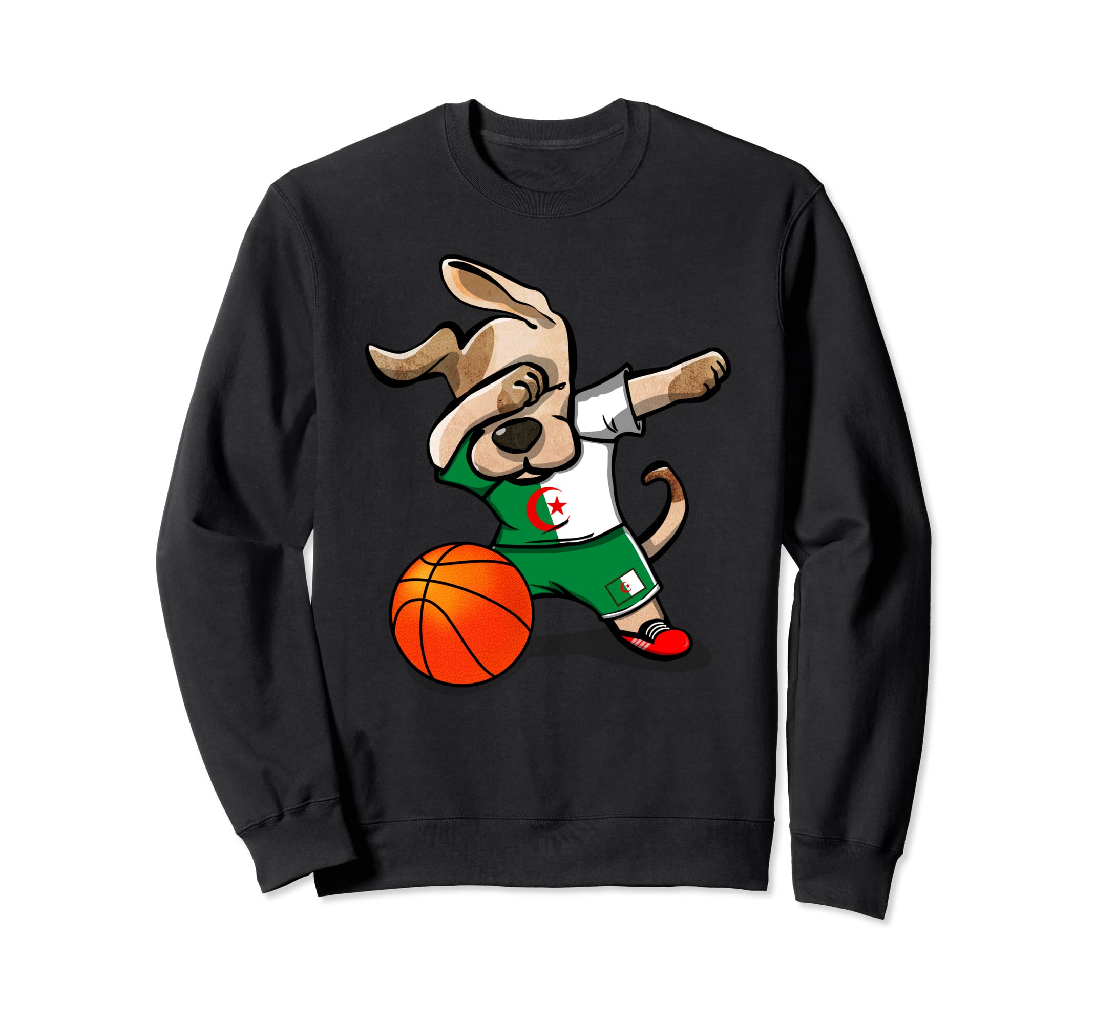 Dabbing Dog Algeria Basketball Fans Jersey Algerian Flag Sweatshirt