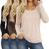 Neer 3 Pack Scoop Neck Long Sleeve Tops for Women, Loose Fit T-shirts Casual Fall Layer Trendy Basic Tees for Ladies