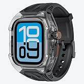 Transparent Case and Band for Apple Watch 49mm 45mm 44mm Large Wrists | Compatible with Apple Watch Ultra 4 3 2 1 Series 9 8 7 6 5 4 SE 3 2 1, Man Shockproof Sport Strap with Clear PC Bumper Cover