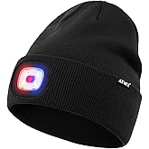 ATNKE LED Lighted Beanie Hat,USB Rechargeable 4 LED Red and Blue Flashing Running Headlamp Cap Gifts for Men and Women