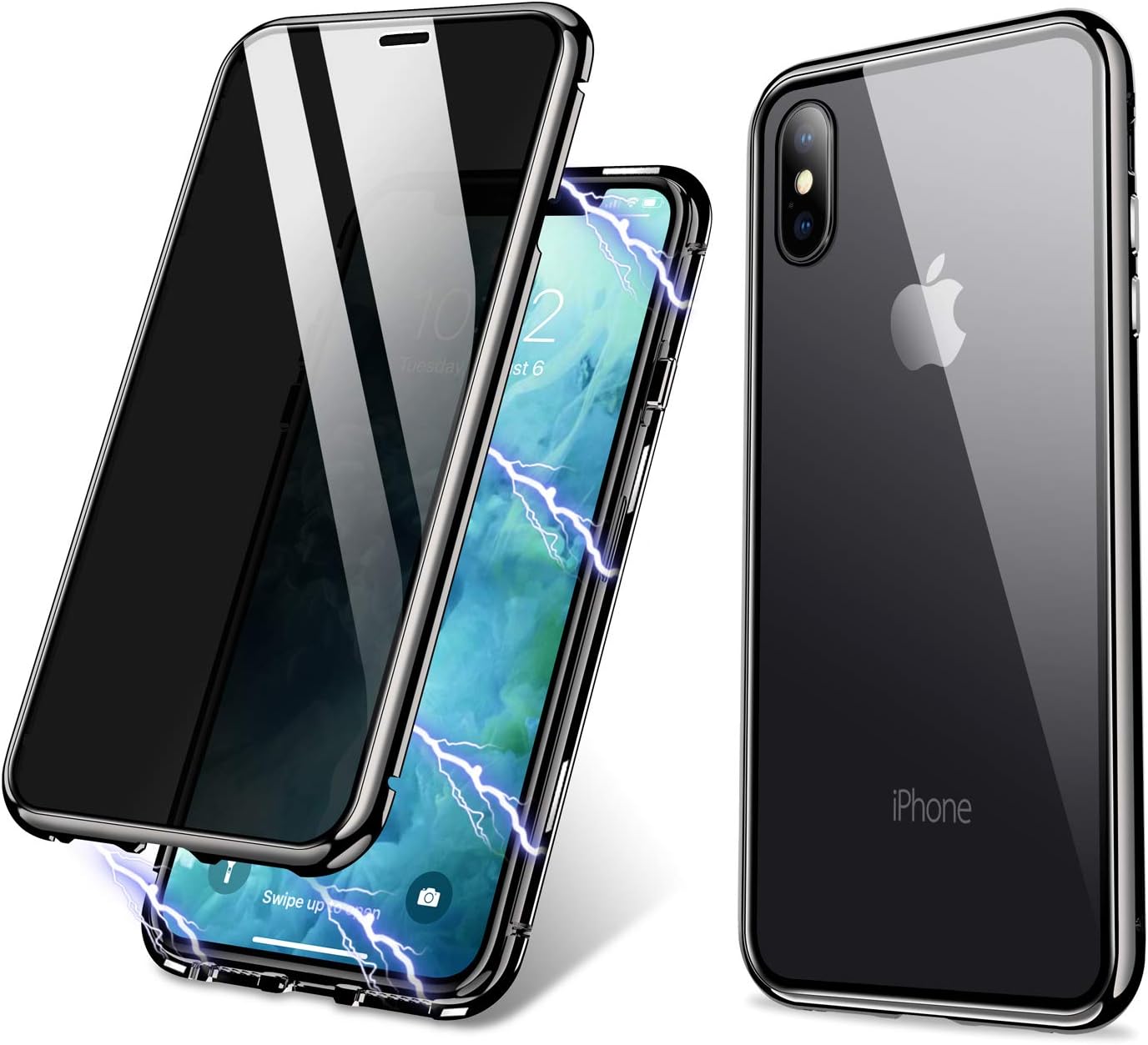 iPhone X Case,iPhone XS Case,ZHIKE Anti-Peep Magnetic Adsorption Case Front and Back Tempered Glass Full Screen Coverage One-piece Design Flip Privacy Cover for Apple iPhone X/XS(Anti Spy-Clear Black)