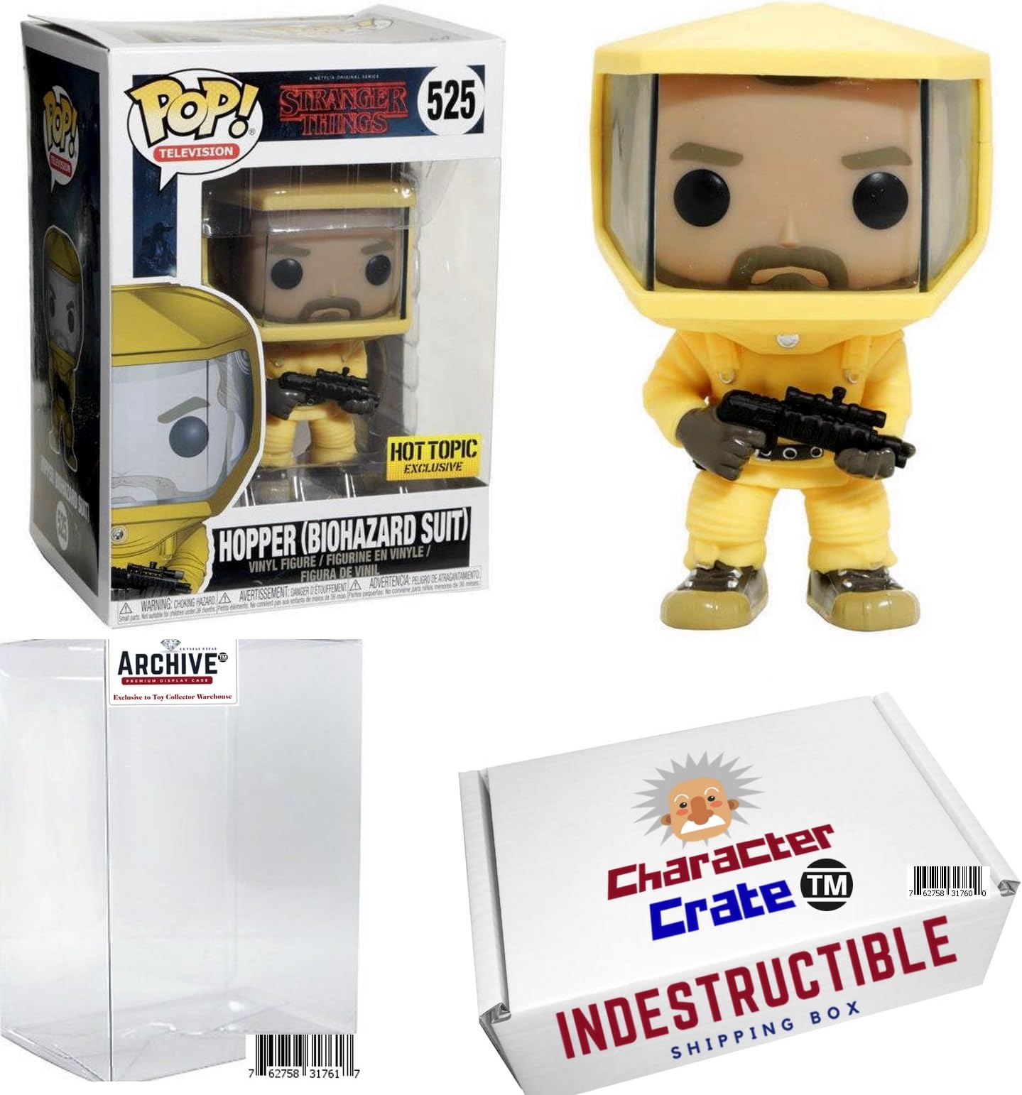 Funko Pop! Stranger Things Hopper Biohazard Suit, Hot Topic Exclusive, Concierge Collectors Bundle