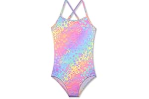 LUOUSE Girls Sparkle Swimsuits Quick Dry Crossback One Piece Beach Swimwear Bathing Suit with Adjustable Strap 4-9 Years