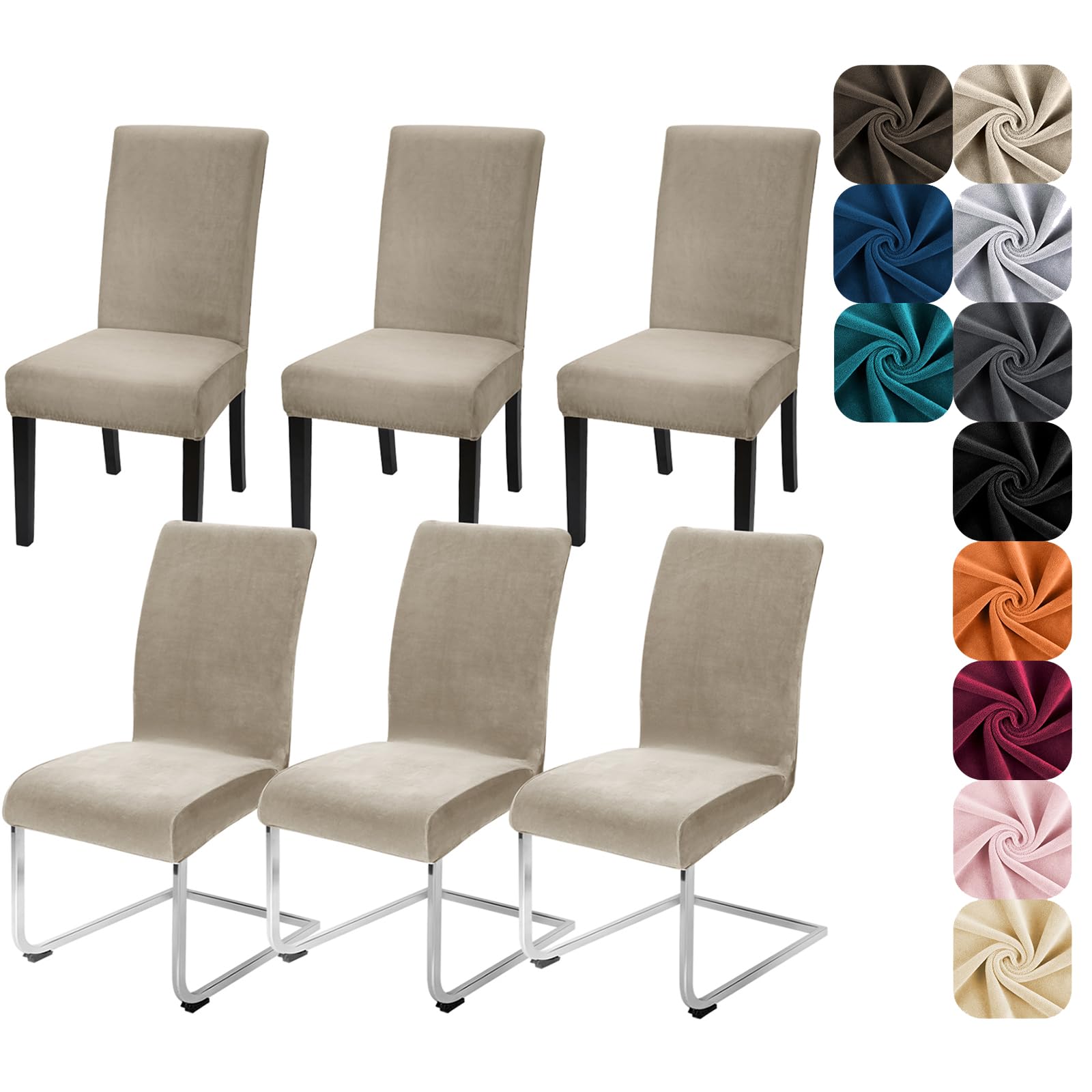 Alishomtll Dining Chair Covers Set of 6 Stretch Velvet Chair Covers for Dining Chairs Elastic Removable Chair Slipcovers Reusable Washable Chair Protector for Hotel Banquet Ceremony (Champagne, 6pcs)