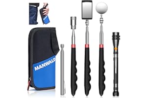 MANWALD Telescoping Magnetic Pickup Tool Set with Portable Bag, Extendable Flashlight with 360° Inspection Mirror, Christmas Stocking Stuffers for Men Adults, Gifts for Men Mechanics, and Handymen, Blue