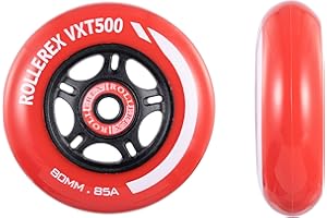 Rollerex VXT500 RipStik/Inline Skate Wheels (2-pack w/bearings, spacers and washers) (Use on Hockey Roller Blades) - Can Be Used As RipStik Caster Board Wheel Replacements