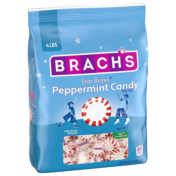 BRACH’S STAR BRITES, PEPPERMINT, INDIVIDUALLY WRAPPED, MADE WITH REAL PEPPERMINT OIL, 64OZ, 360CT